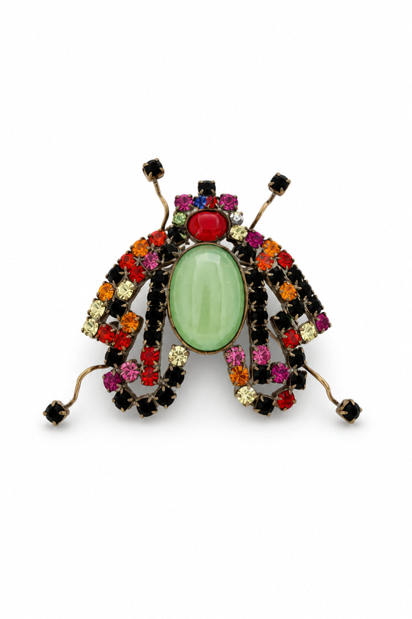 Vintage Beetle Brooch with Green Cabochon