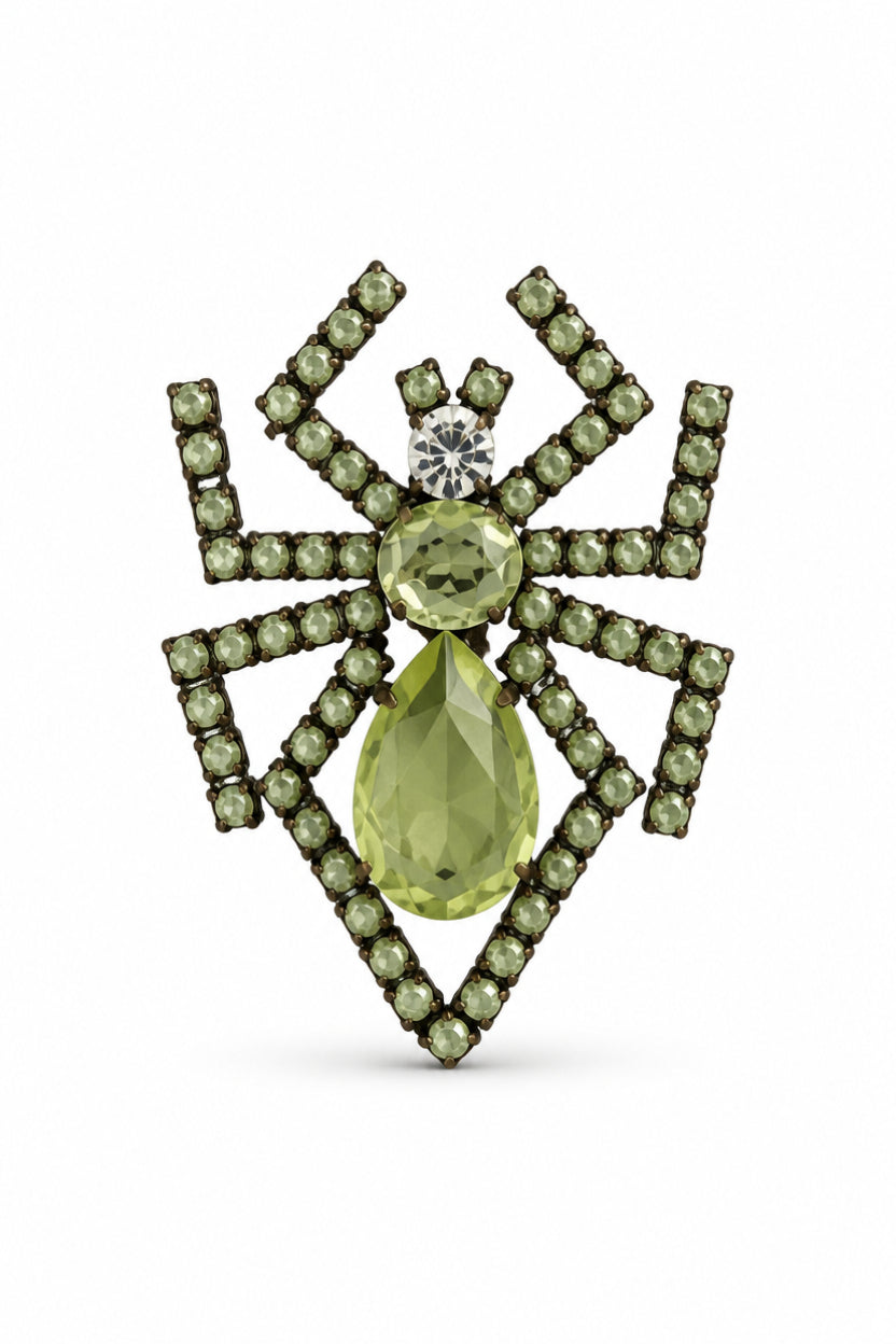 Vintage Green Crystal Spider Brooch