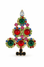 Vintage Christmas Tree Brooch with Green Top Cabochon