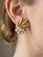 Vintage Trifari – Leaf Earrings with Pearls – view 2