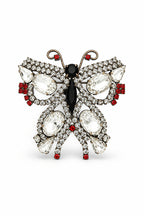 Vintage Black & Clear Crystal Butterfly Brooch