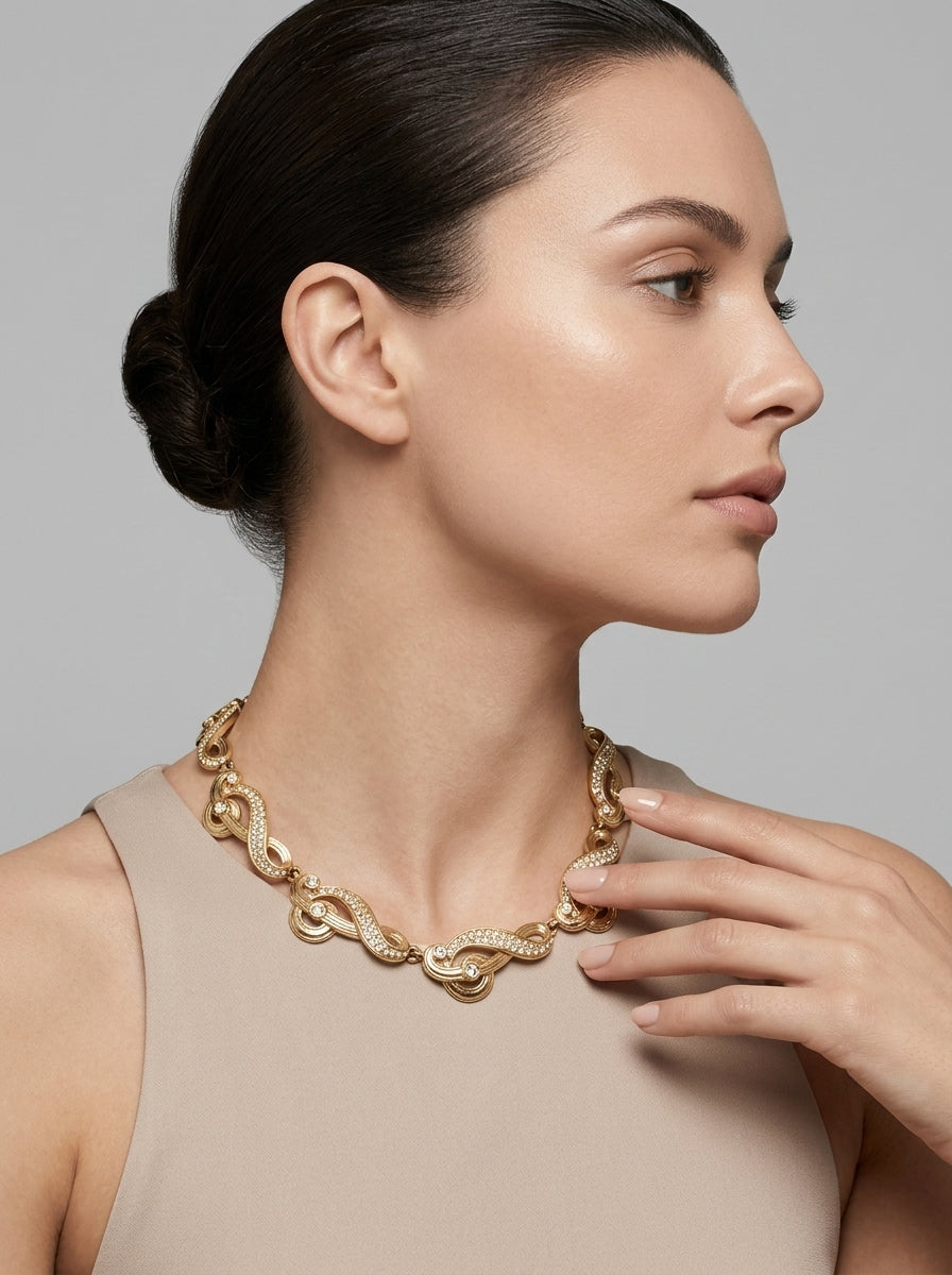 Vintage Christian Dior Wavy Crystal Necklace – view 2