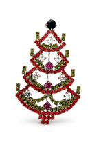 Vintage Red & Green Crystal Christmas Tree Brooch