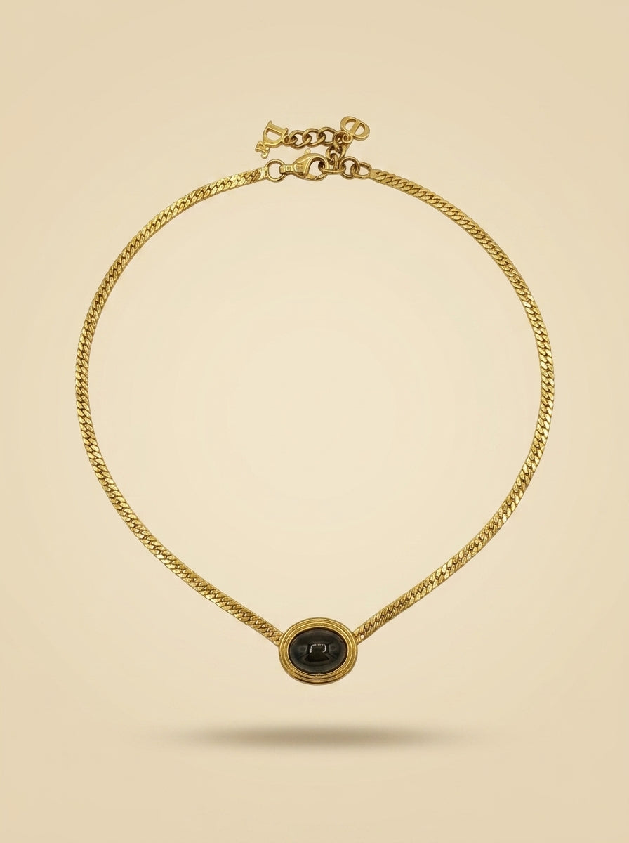 Vintage Christian Dior Black Round Medallion Necklace – view 5