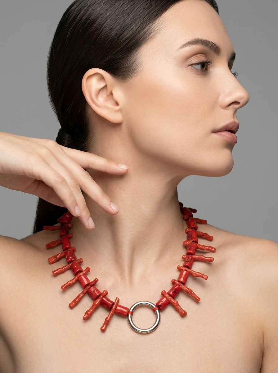 Moschino Vintage Statement Necklace – Red Coral – view 2