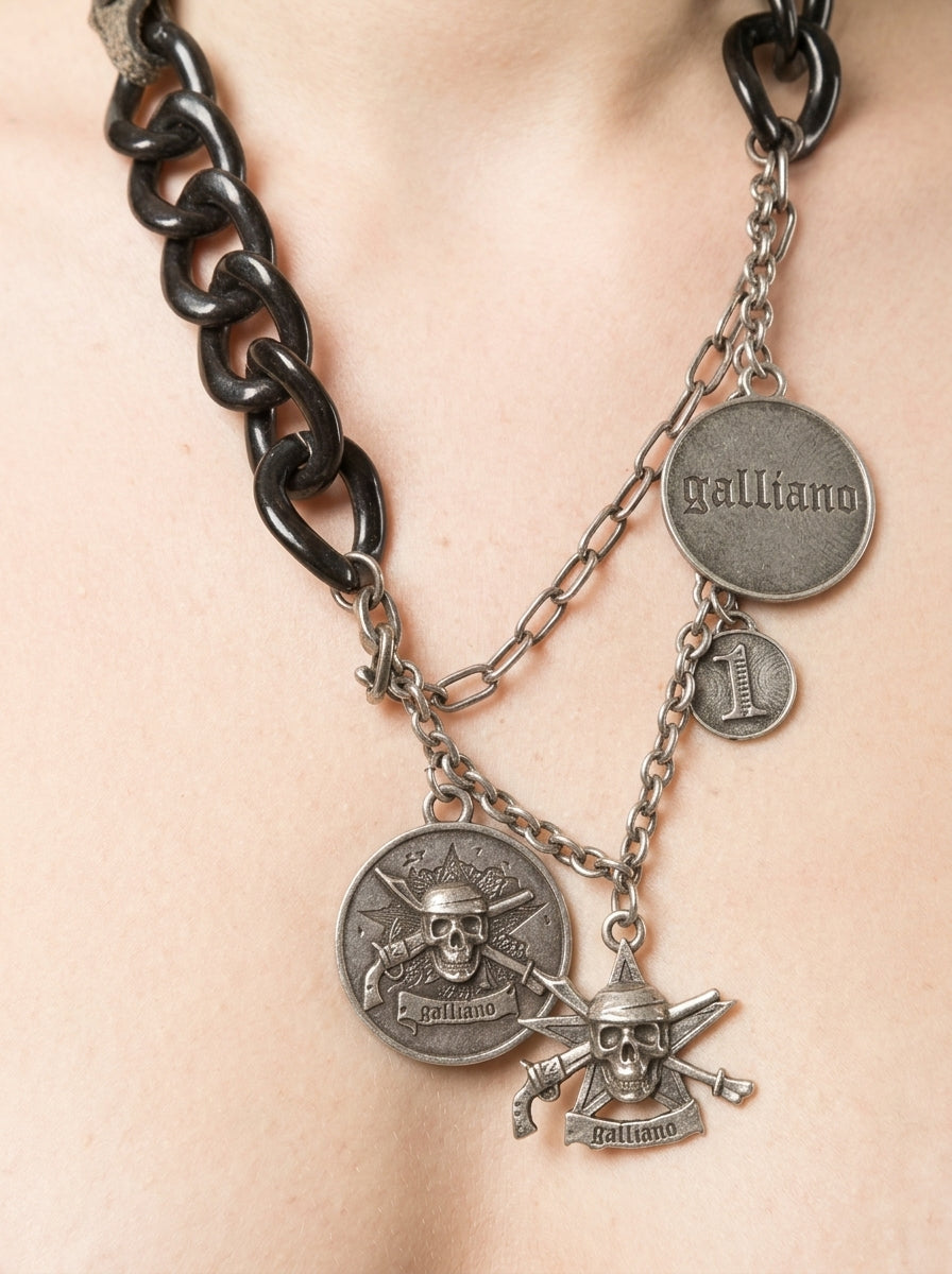 John Galliano Skull Charm Necklace