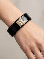 Lanvin Black Resin Bangle with Gold & Silver Bars