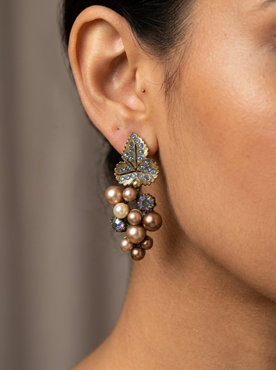 Vintage Schiaparelli Baroque Leaf Earrings with Pearl Clusters – view 2