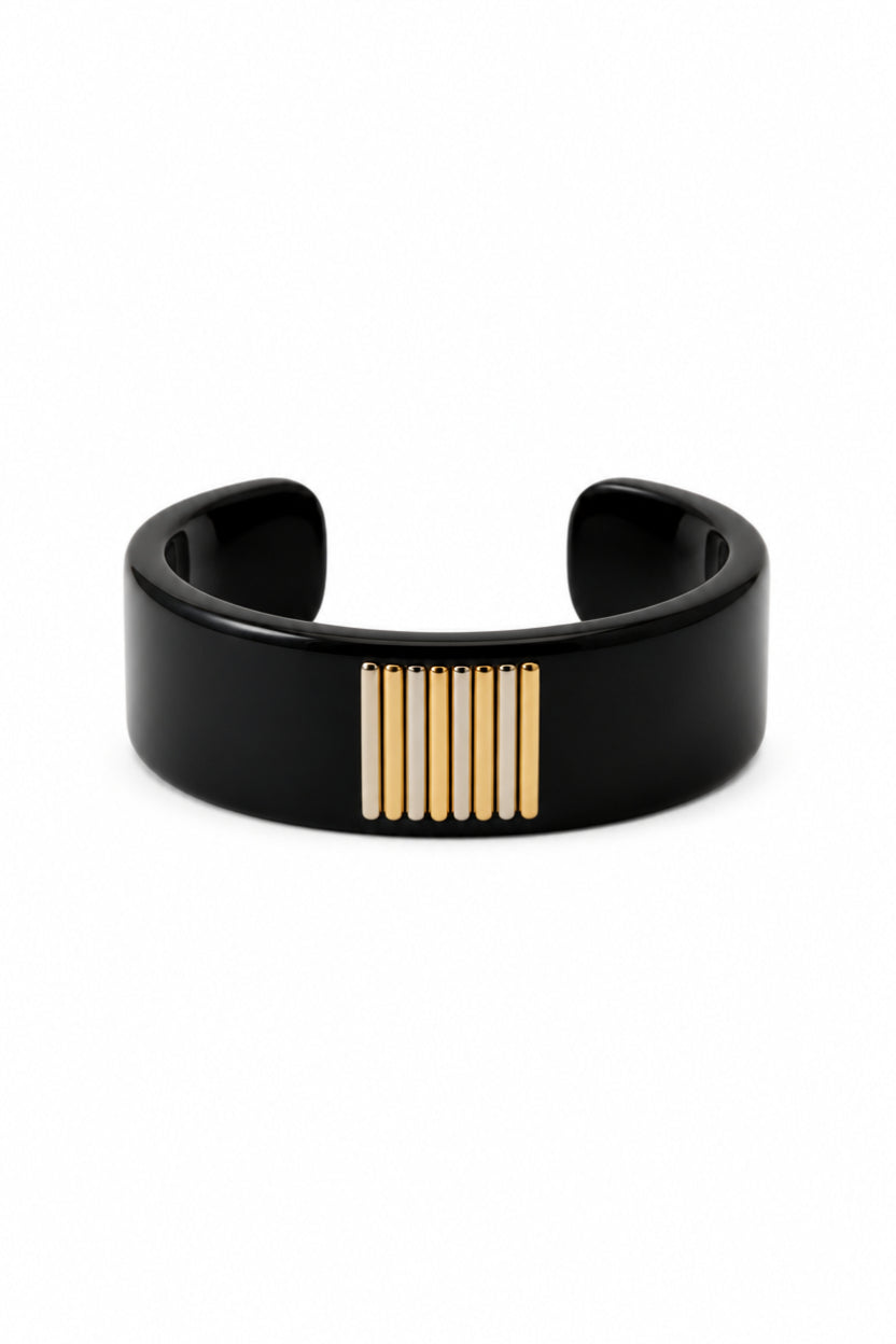 Lanvin Black Resin Bangle with Gold & Silver Bars