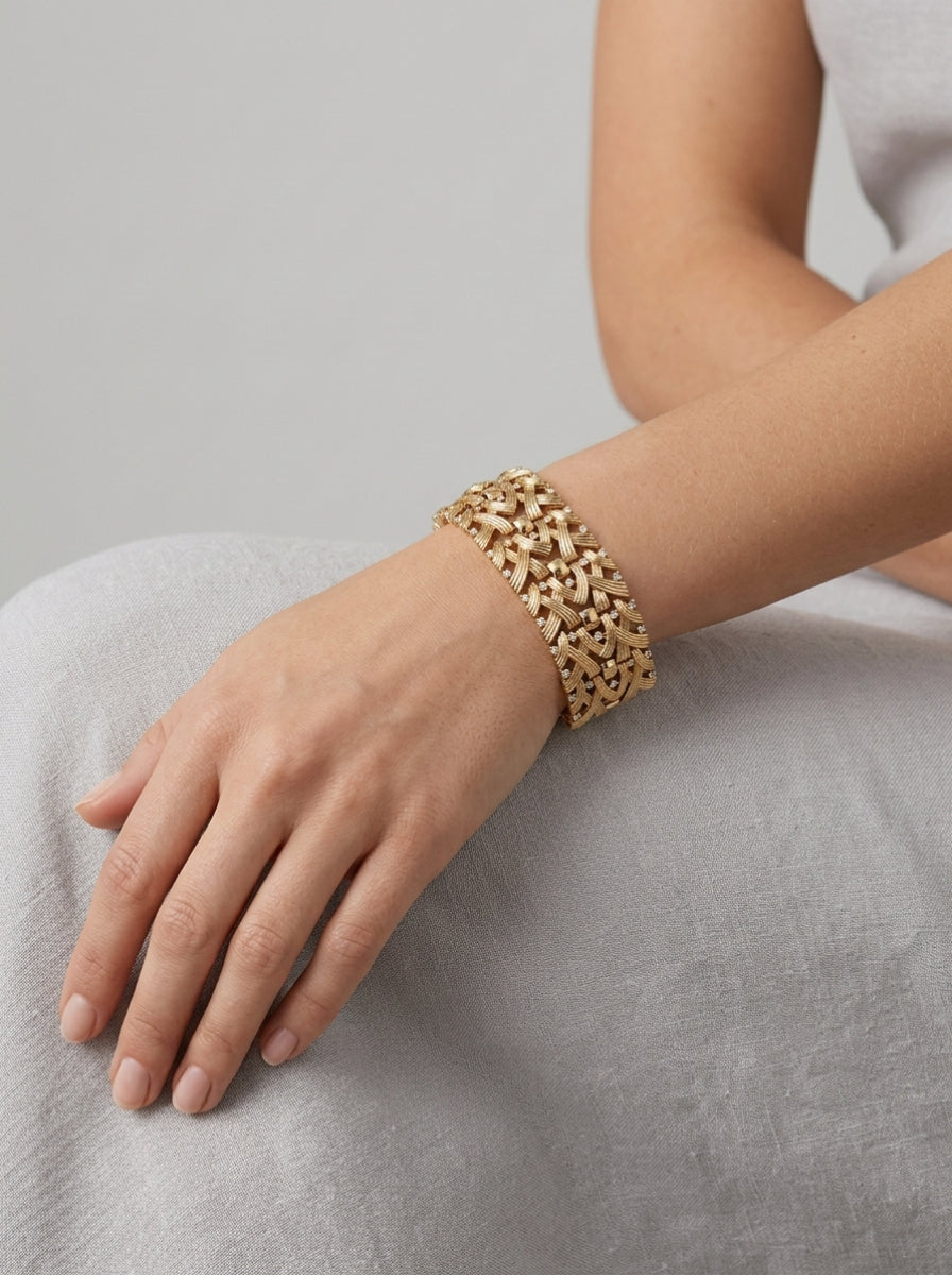Vintage Trifari goudkleurige ketting met textuur