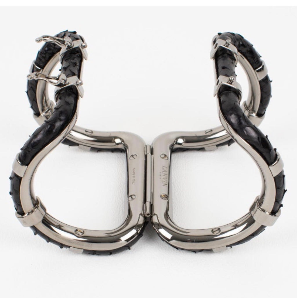 Lanvin Black Python Sculptural Cuff Bracelet (1980s)