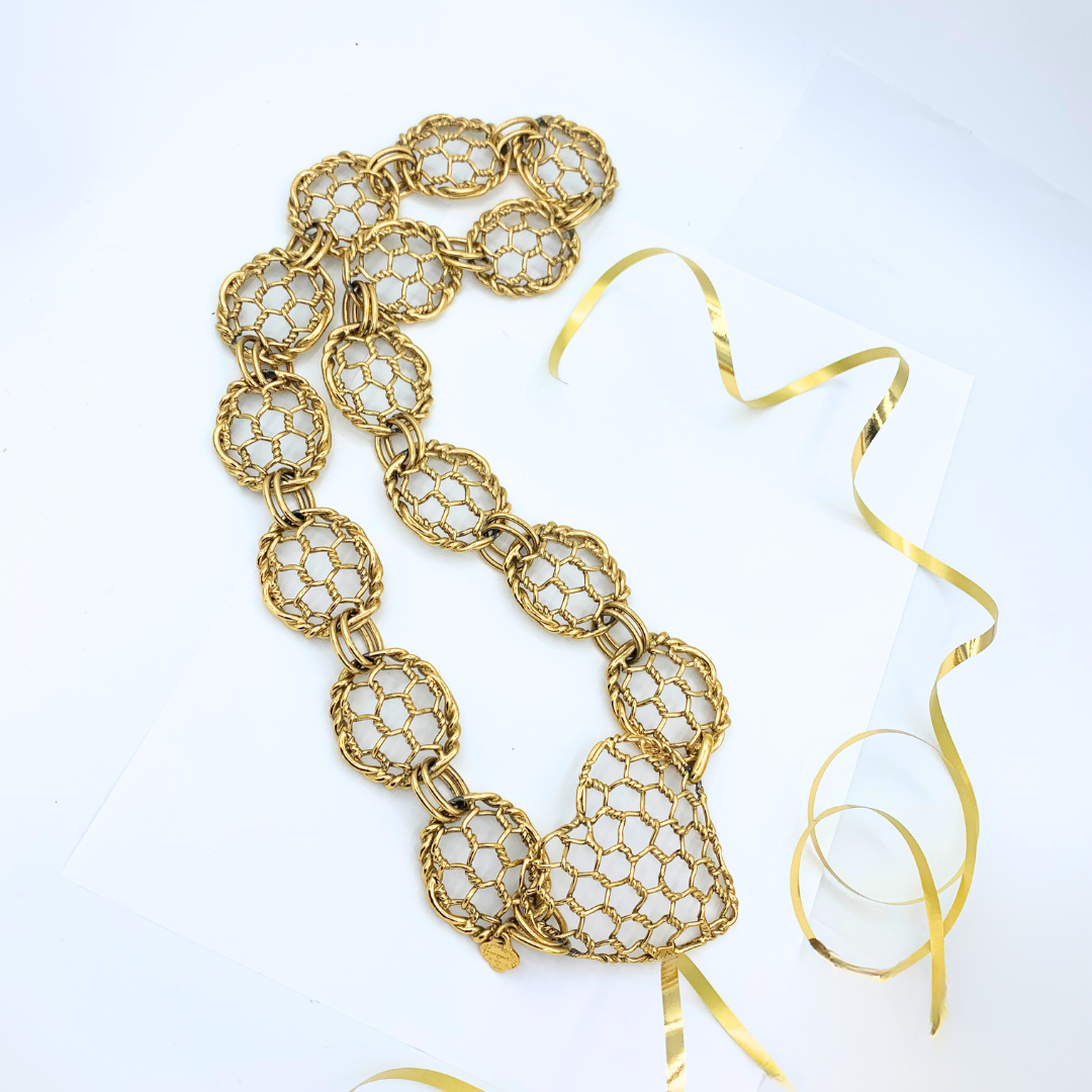 Vintage Yves Saint Laurent Openwork Honeycomb Motif Choker - Necklace - Belt