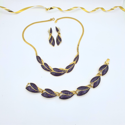 Vintage Trifari Necklace – Purple Enamel & Gold-Tone Leaf Design – view 3