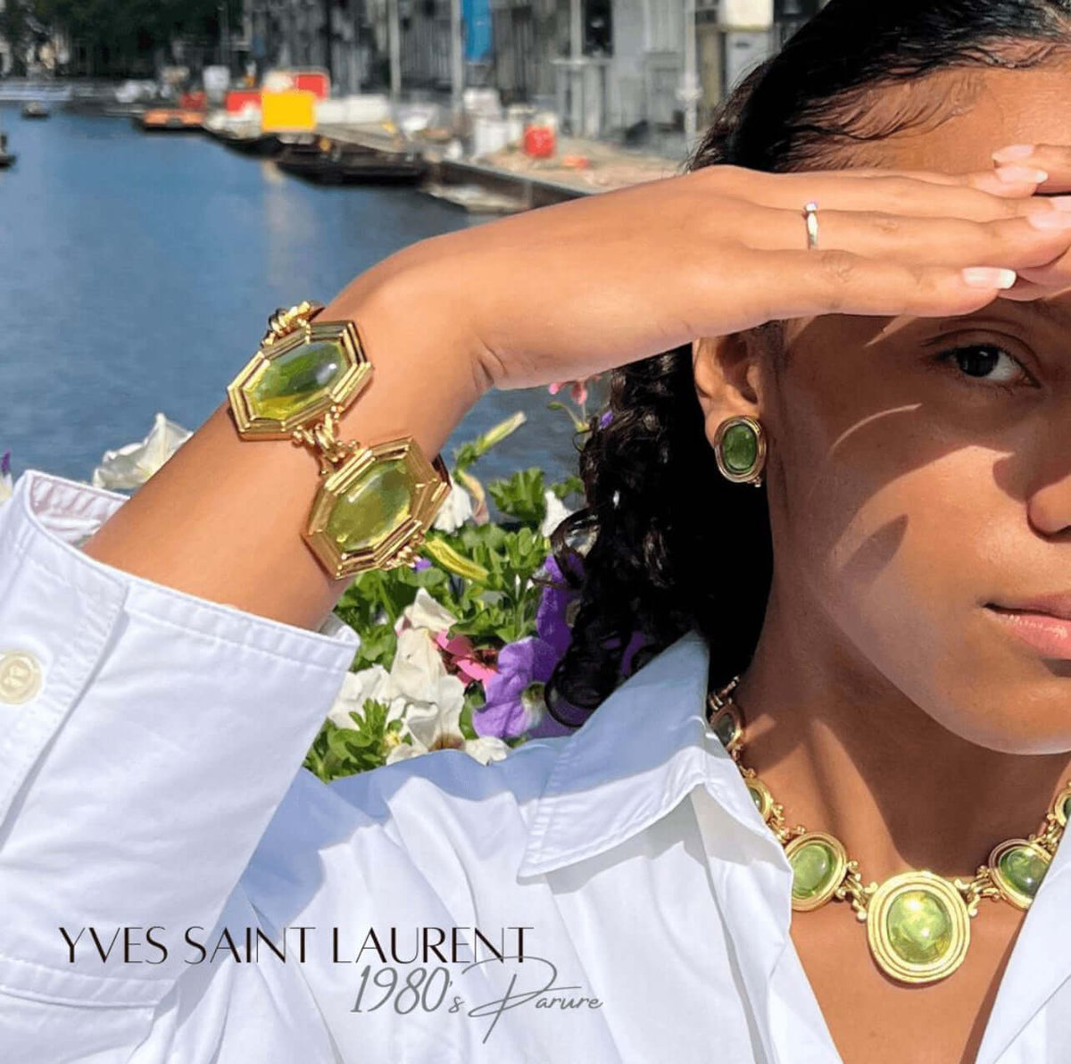 Vintage Yves Saint Laurent Bright Green Cabochon Necklace – view 3