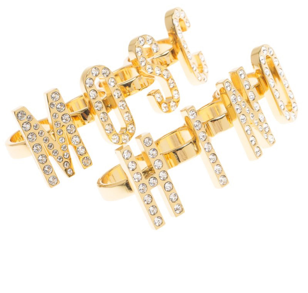 Vintage Moschino Chunky Logo Crystal Knuckle Ring Set – view 4