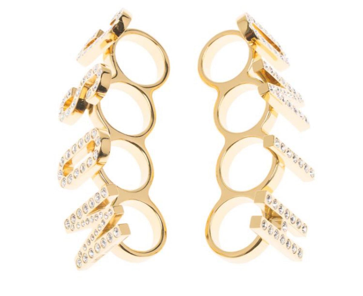 Vintage Moschino Chunky Logo Crystal Knuckle Ring Set – view 5