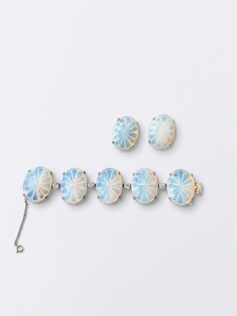 Schiaparelli Opaline Glass Jewelry Set – Bracelet & Clip Earrings