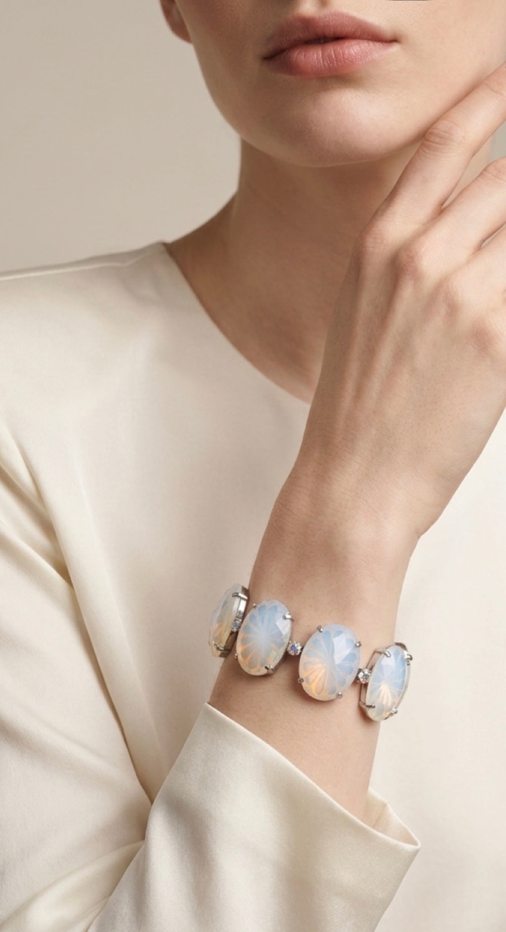 Schiaparelli Opaline Glass Jewelry Set – Bracelet & Clip Earrings