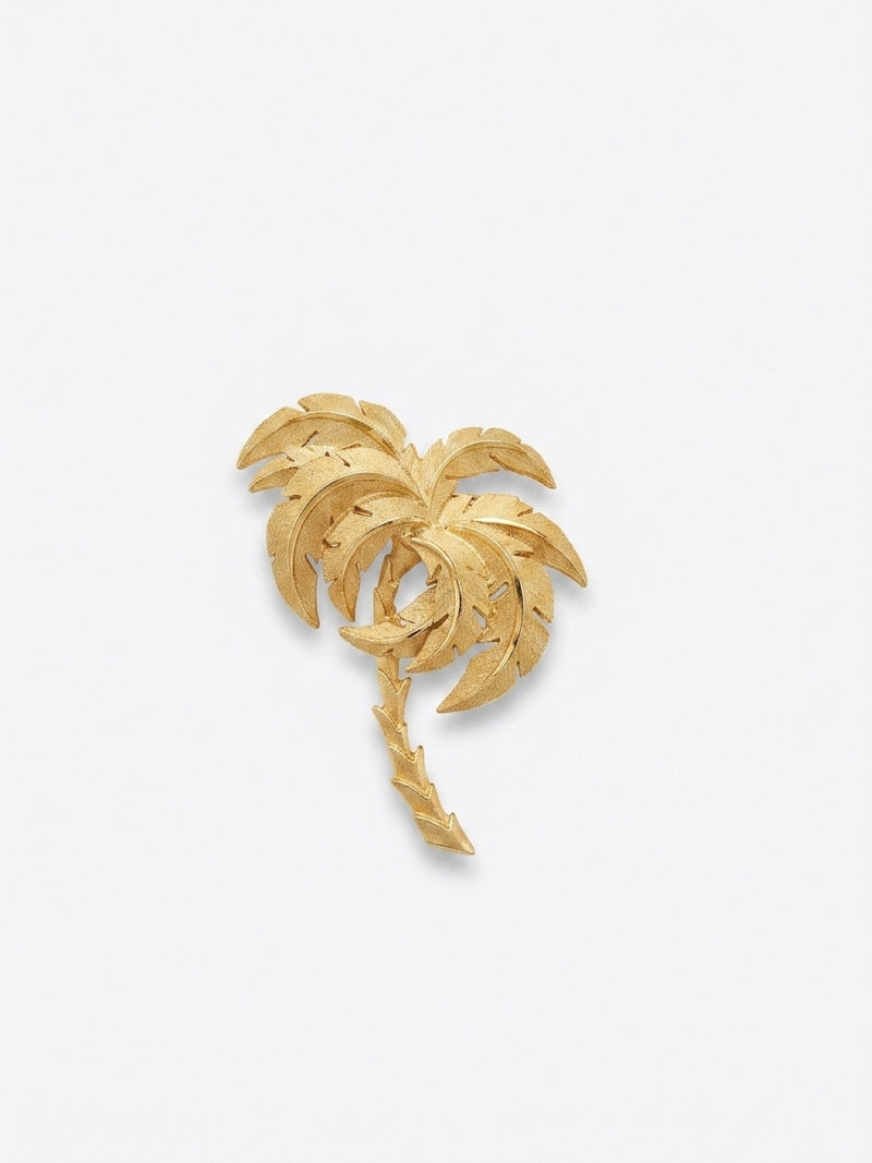 Vintage 1950s/60s Gold-Tone Textured Palm Tree Brooch, marked "39"