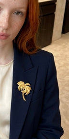 Vintage 1950s/60s Gold-Tone Textured Palm Tree Brooch, marked "39"