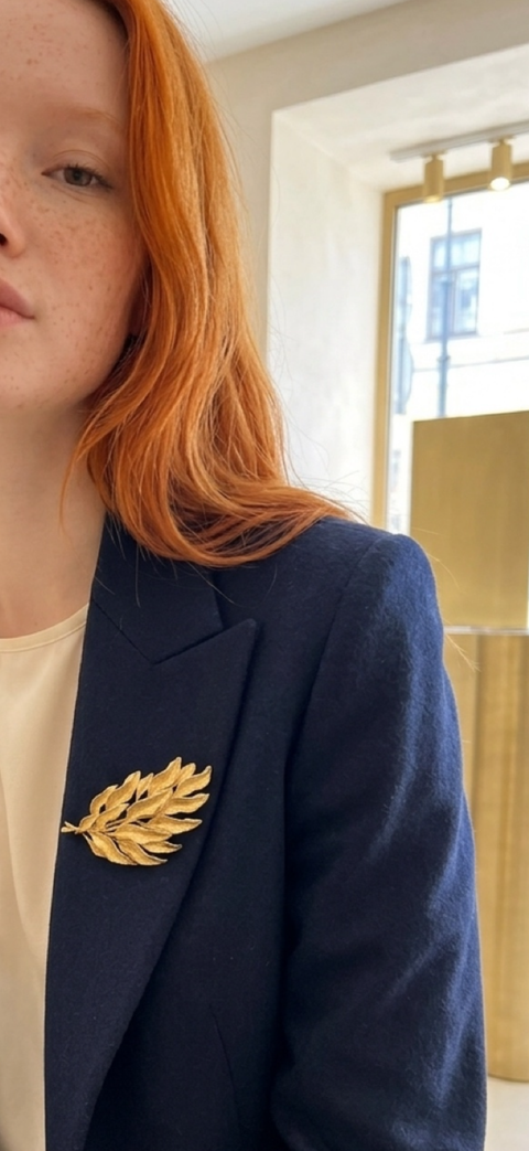 Coro XL Gold Leaf Statement Brooch