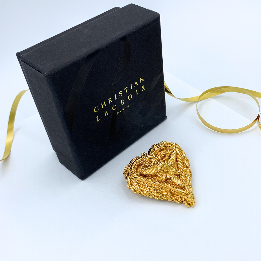 Vintage Christian Lacroix Braided Cords Heart Brooch
