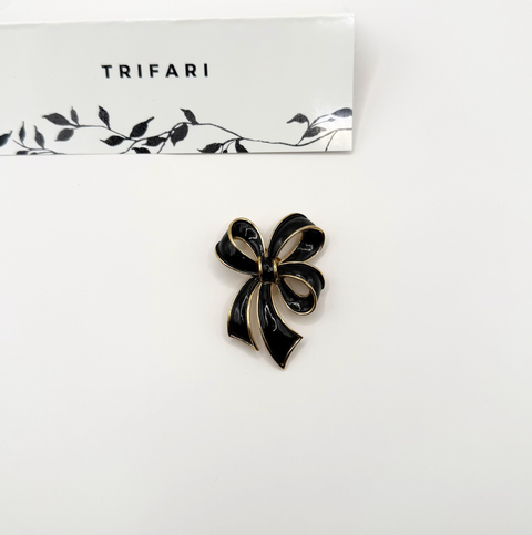 Trifari Vintage Black Enamel Bow Brooch