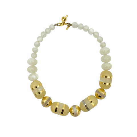 Yves Saint Laurent Roomwitte Kralen Ketting