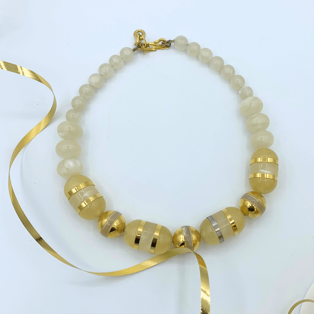 Vintage Yves Saint Laurent Cream-White Beaded Necklace