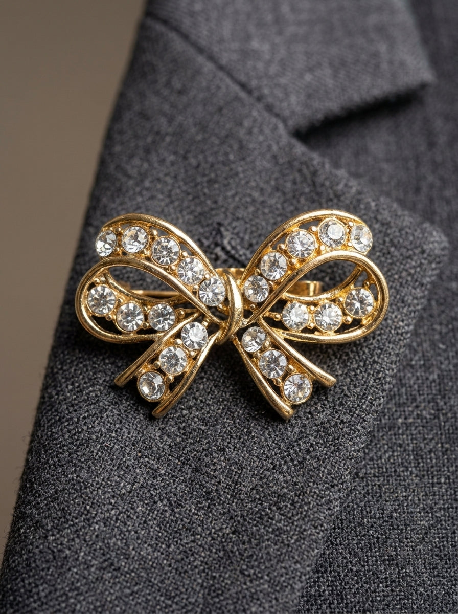 Crystal Bow Brooch