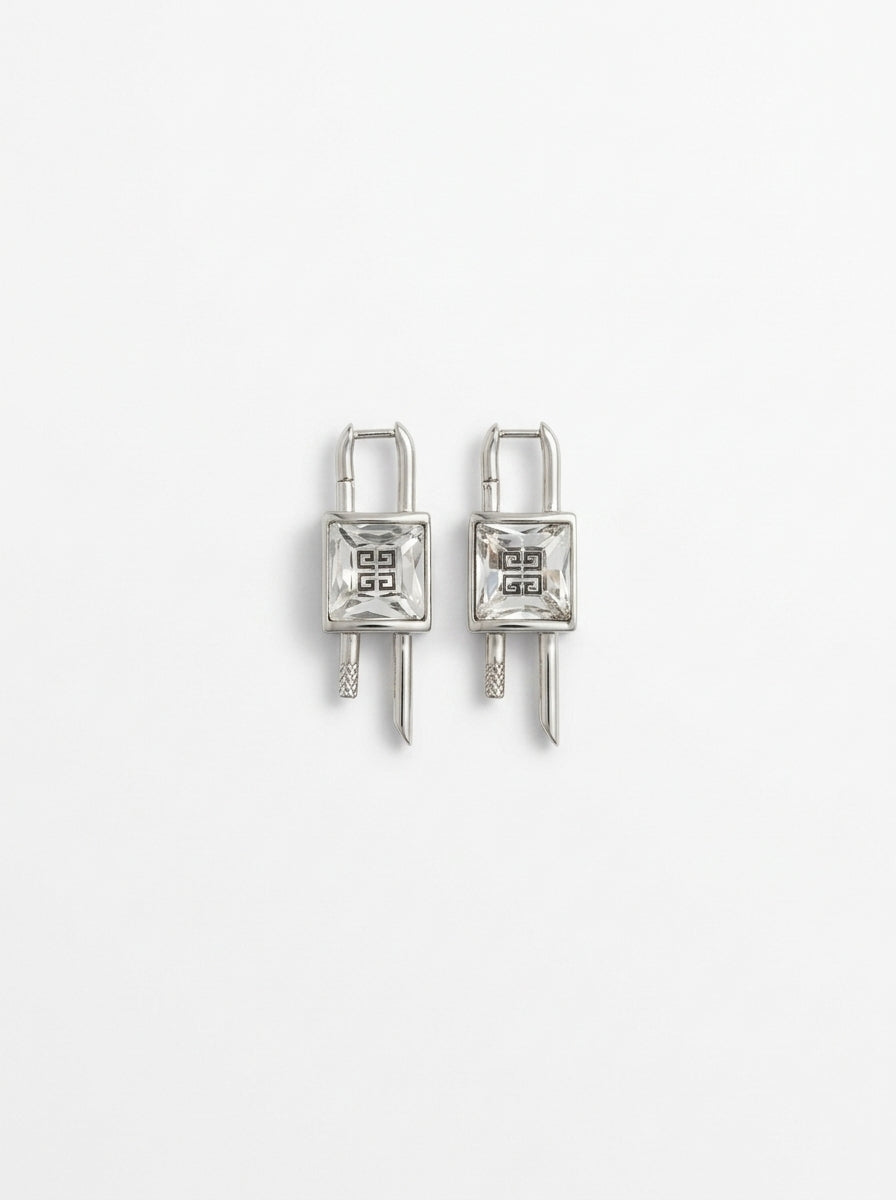 Givenchy Silver Mini Lock Crystal Earrings (2000s)
