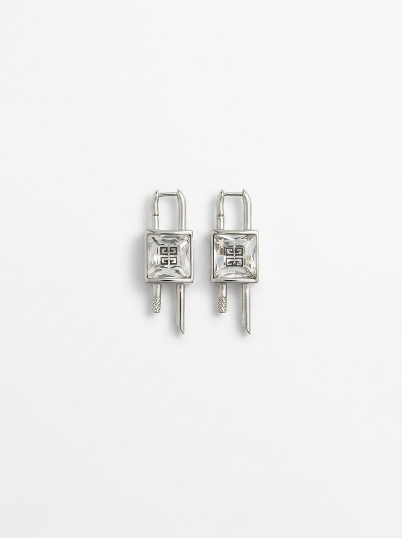 Givenchy Silver Mini Lock Crystal Earrings (2000s)