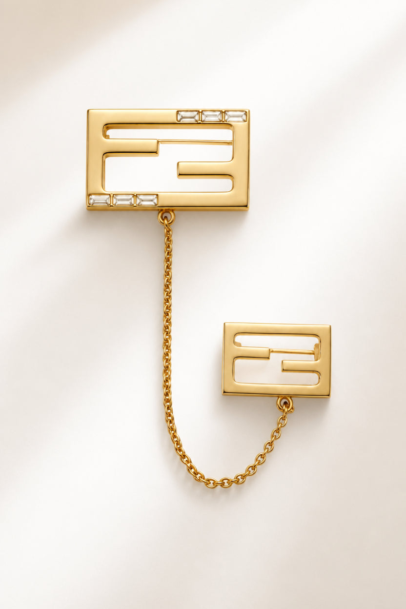 Fendi Baguette FF Double Brooch Gold