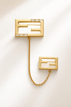Fendi Baguette FF Double Brooch Gold