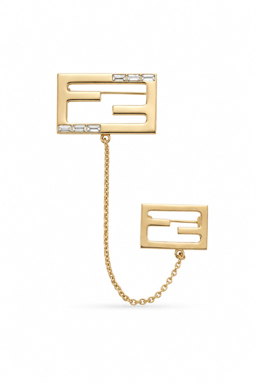 Fendi Baguette FF Double Brooch Gold