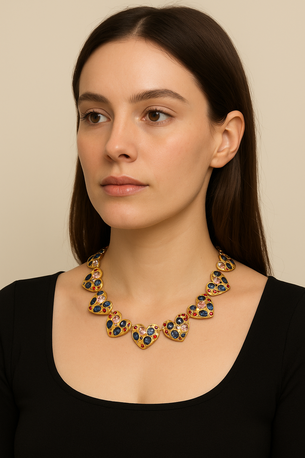 Vintage Oscar de la Renta Multicolour Crystal Hearts Necklace – view 2