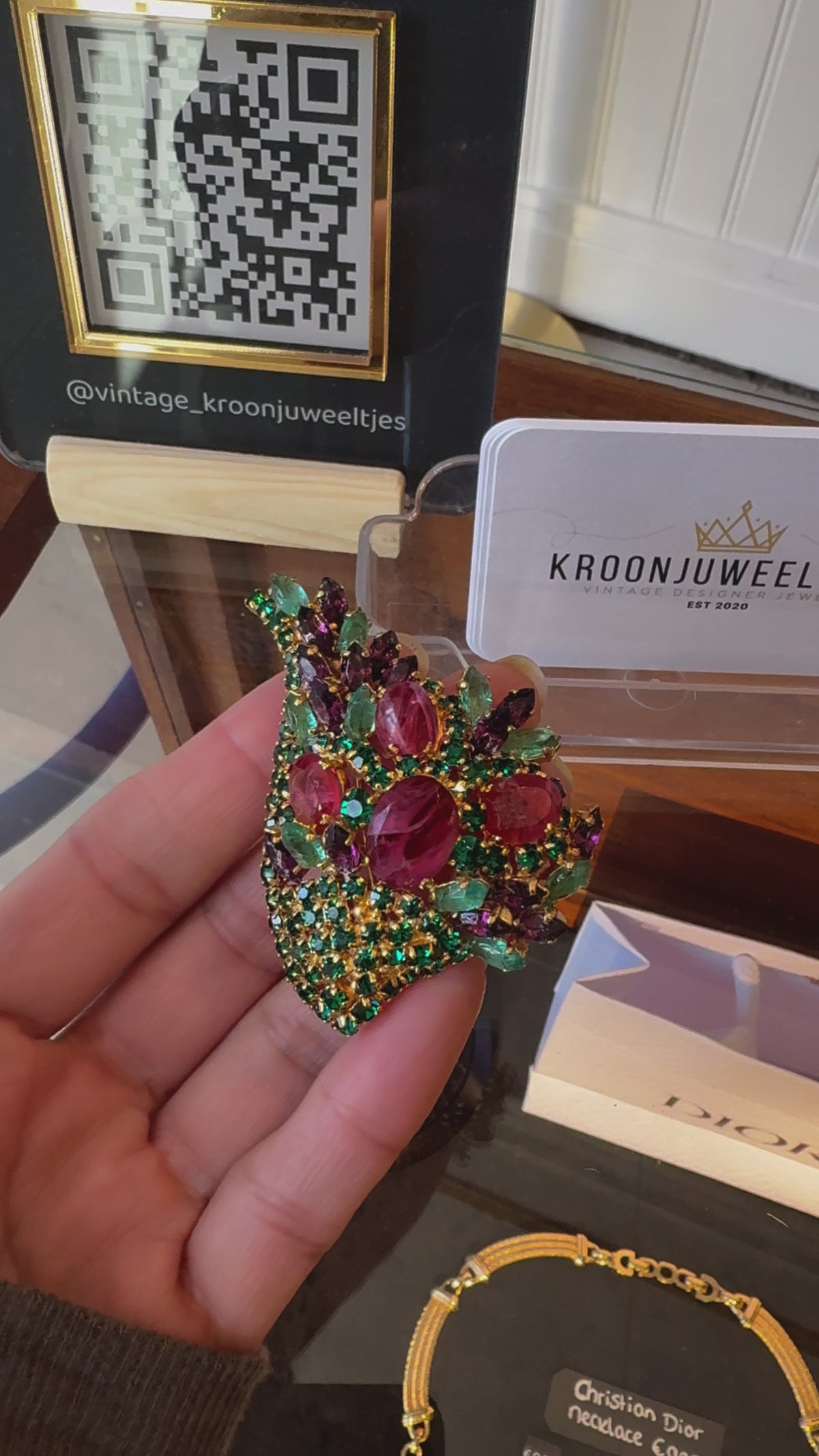 Christian Dior Crystal Flower Basket Brooch 1969