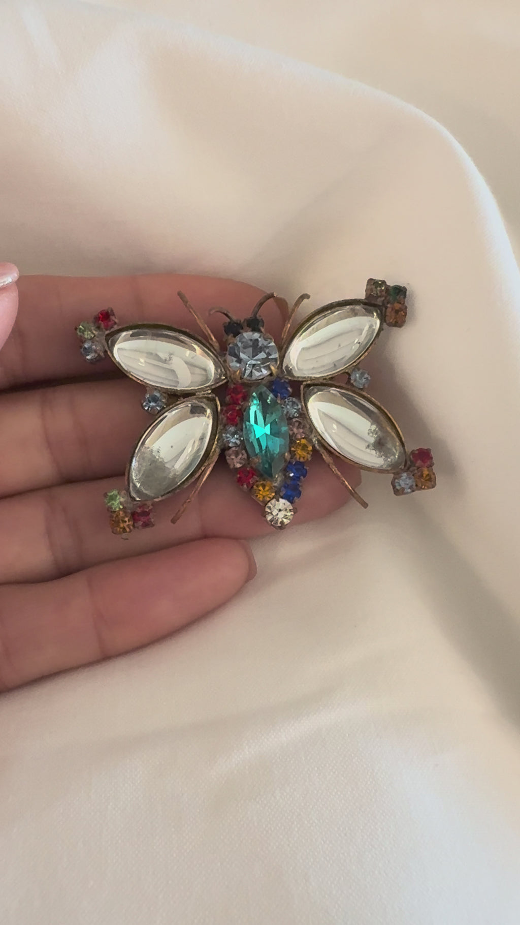 Vintage Butterfly Brooch with Clear Crystal Wings
