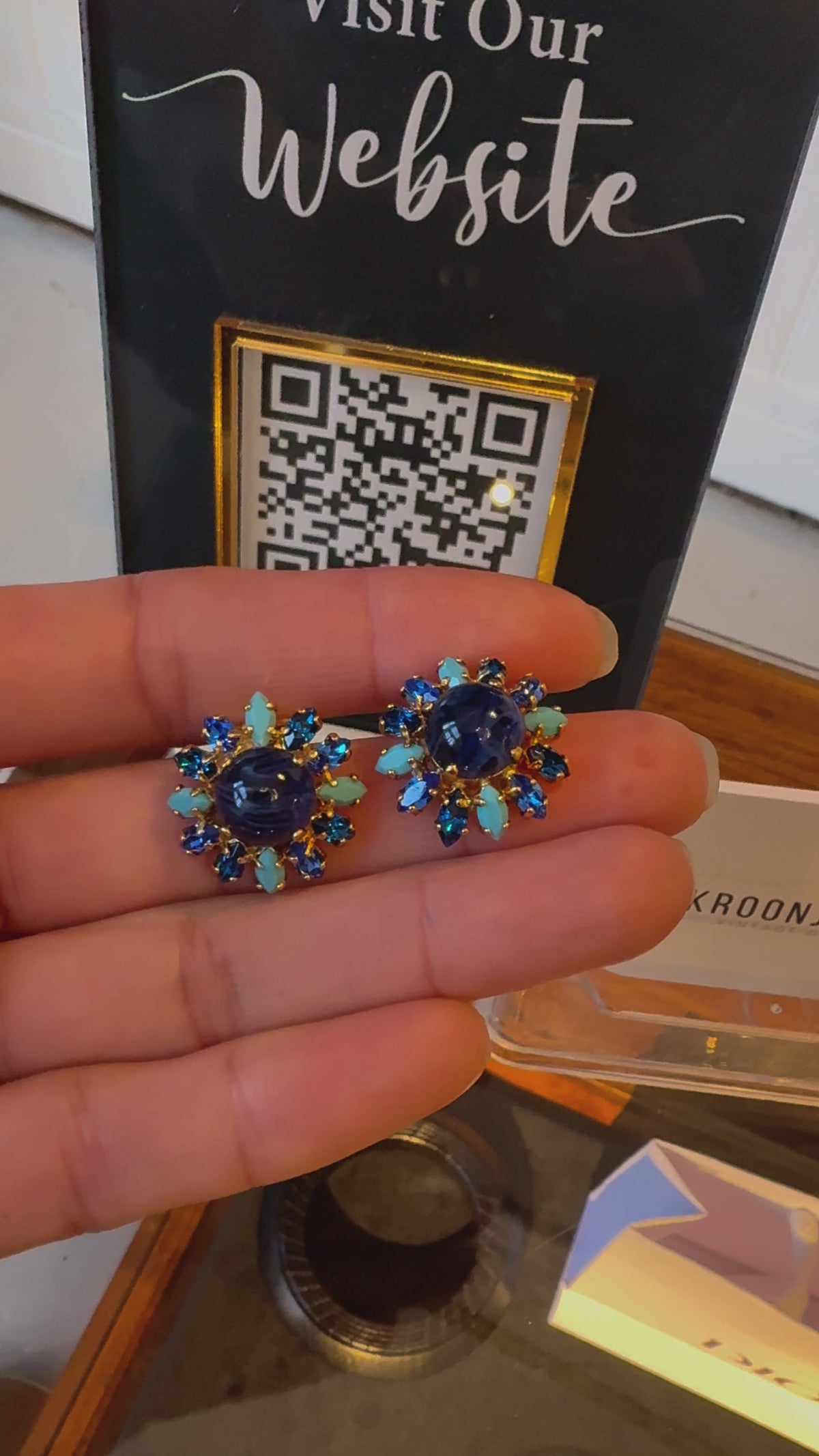 Christian Dior Round Blue Crystal Clip Earrings 1970s