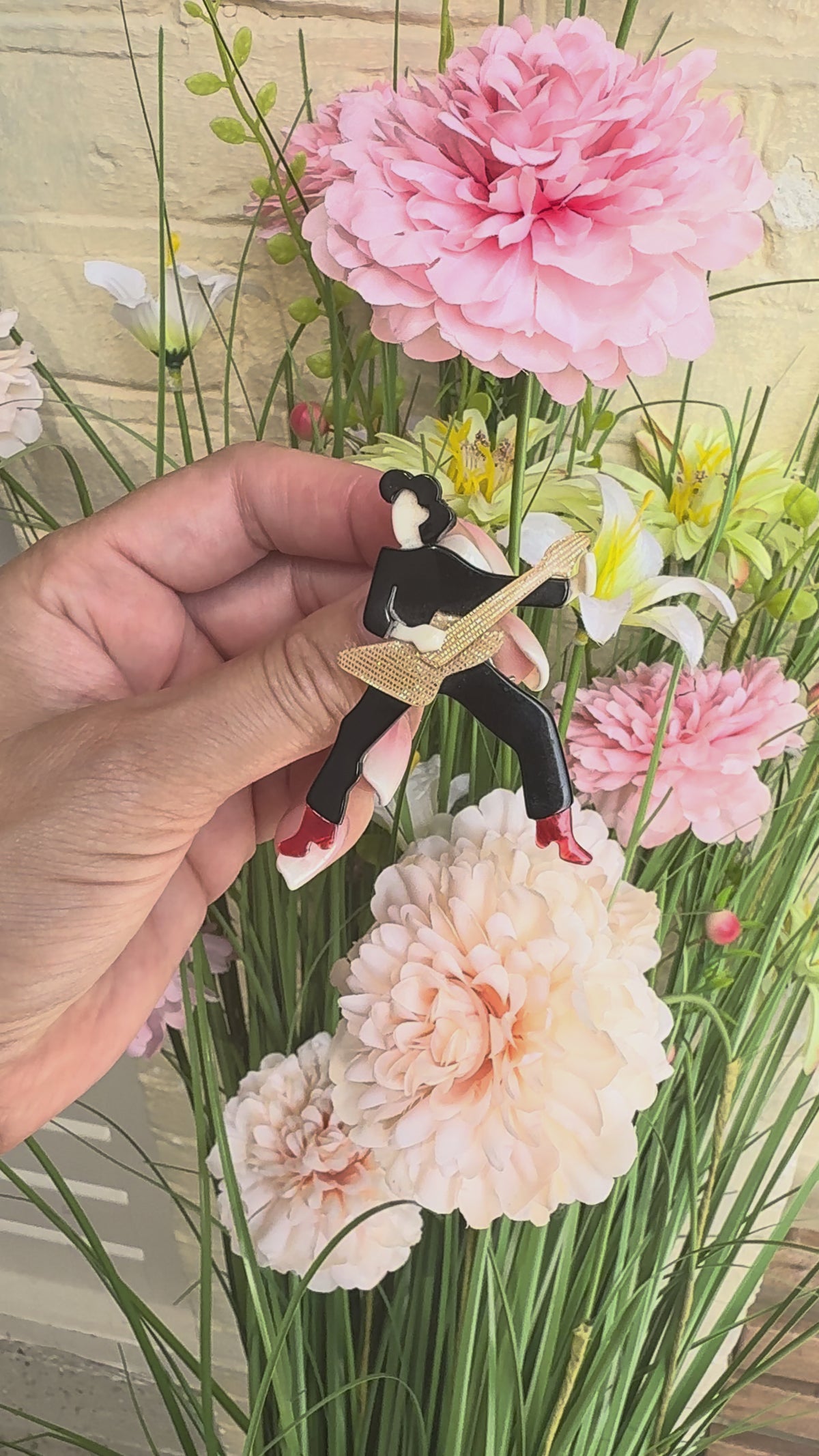 Lea Stein Guitarist Figure Brooch in Rhodoid