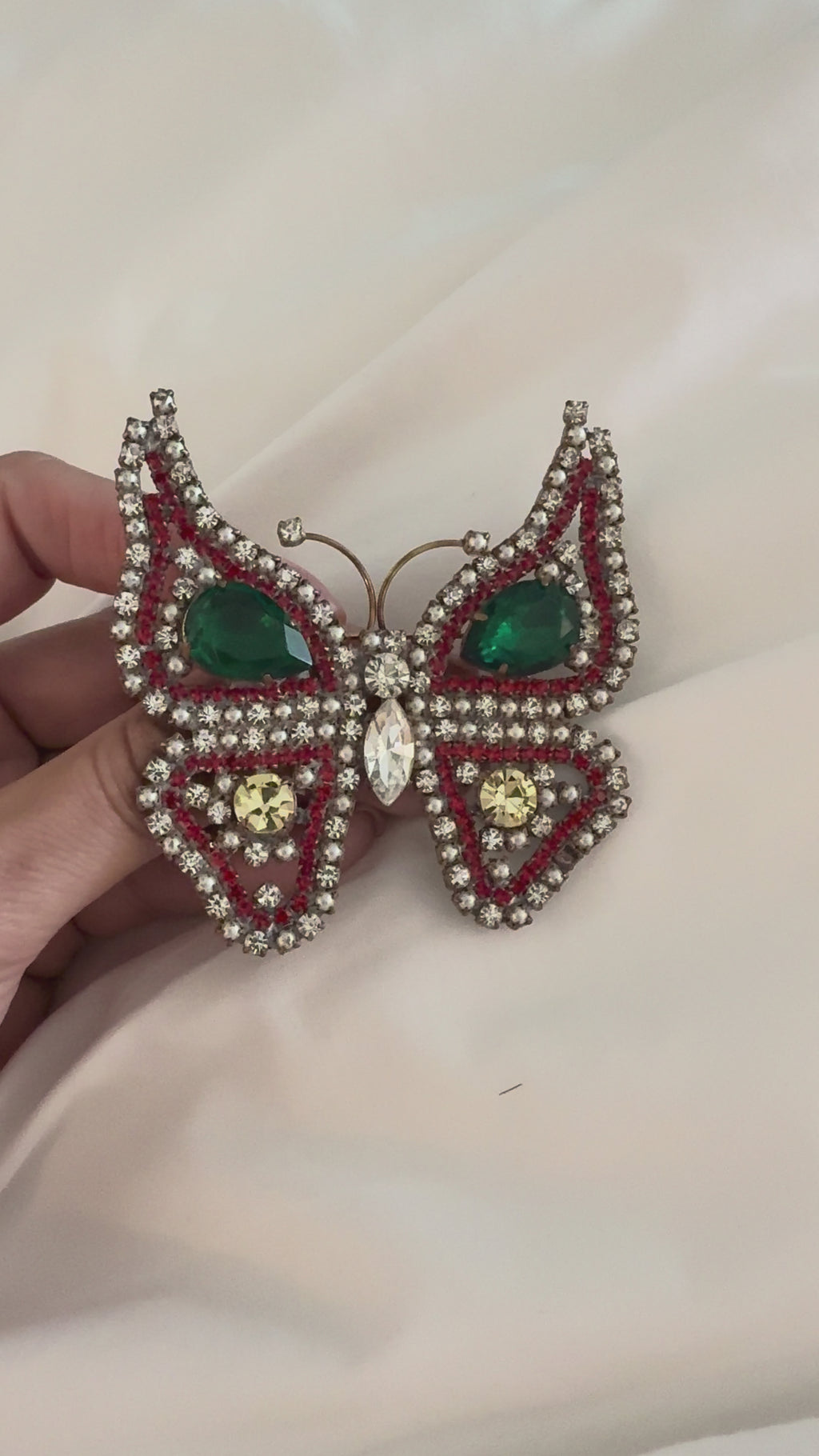 Vintage Ruby & Emerald Pavé Butterfly Brooch