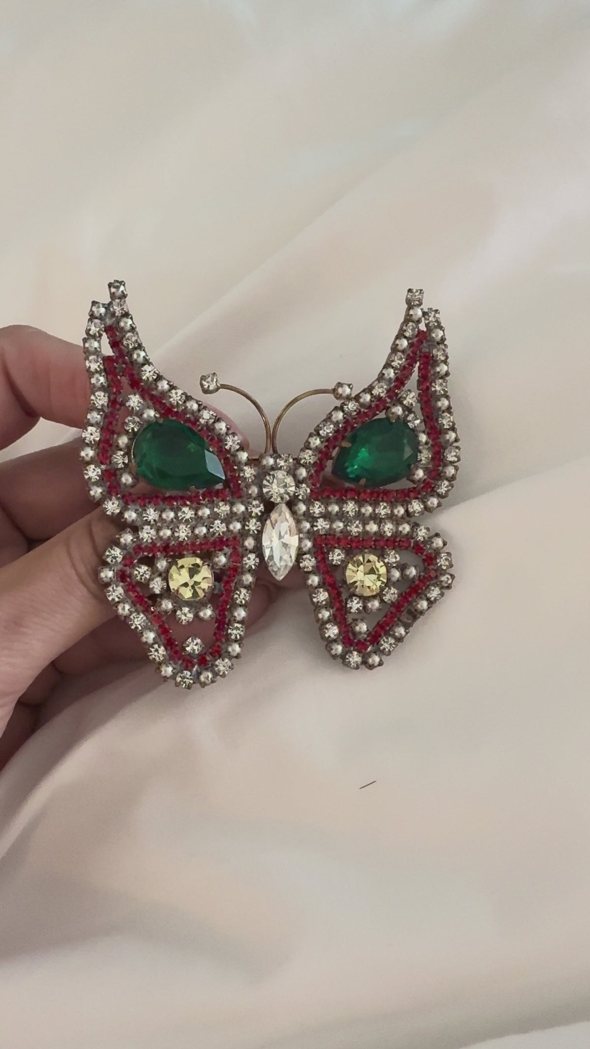Vintage Ruby & Emerald Pavé Butterfly Brooch
