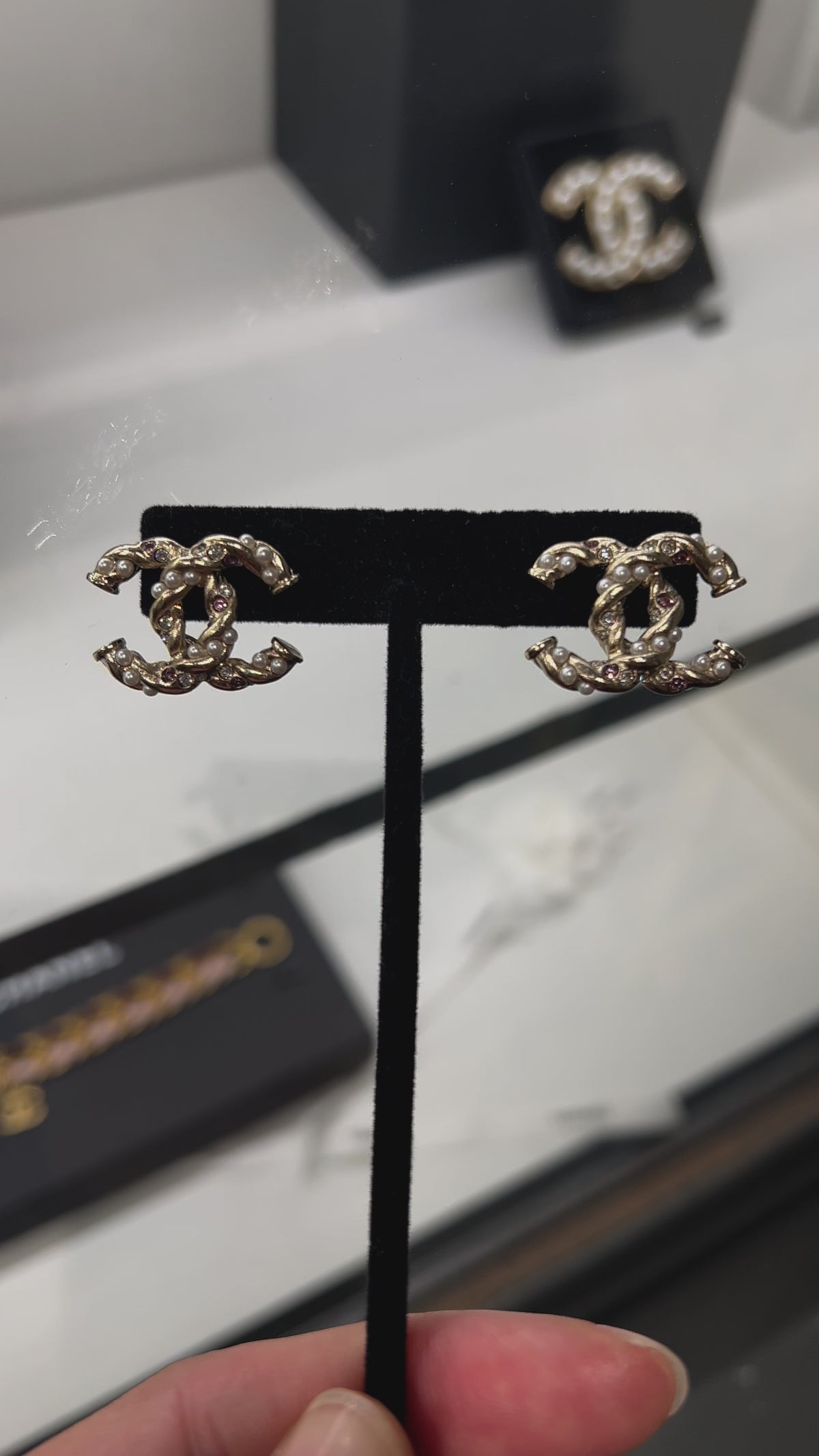 Chanel CC Logo Faux Pearl Earrings