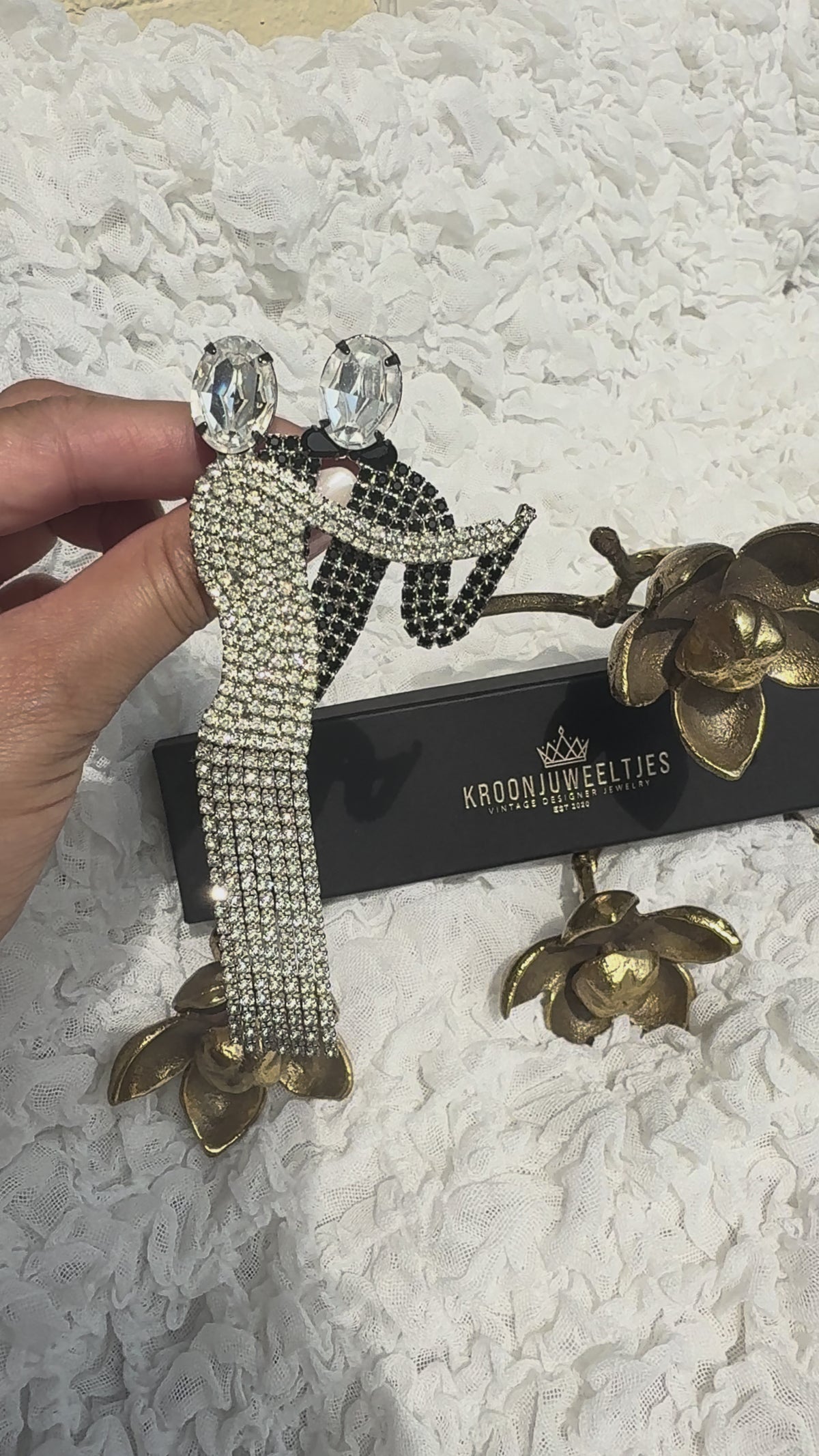 Vintage Crystal Dancing Couple XL Statement Brooch