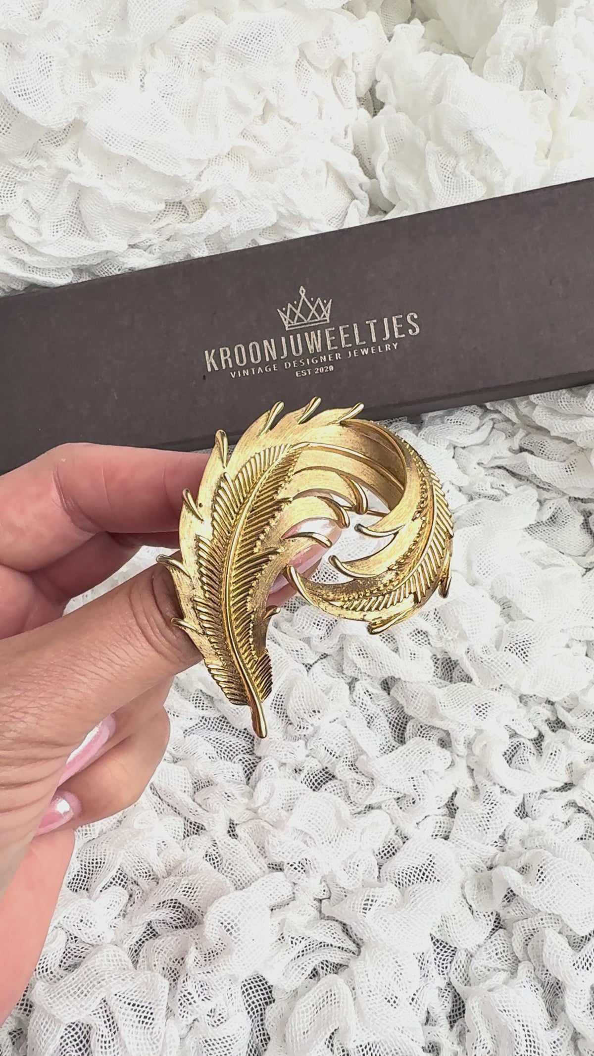 Vintage Trifari XL Feather Swirl Statement Brooch