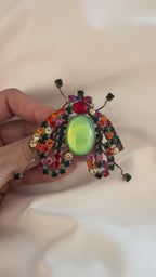 Vintage Beetle Brooch with Green Cabochon