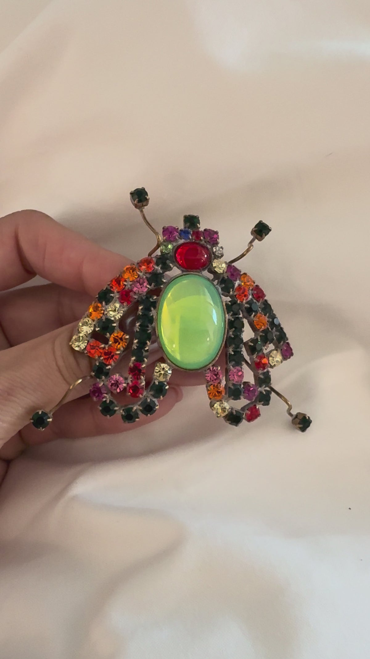 Vintage Beetle Brooch with Green Cabochon