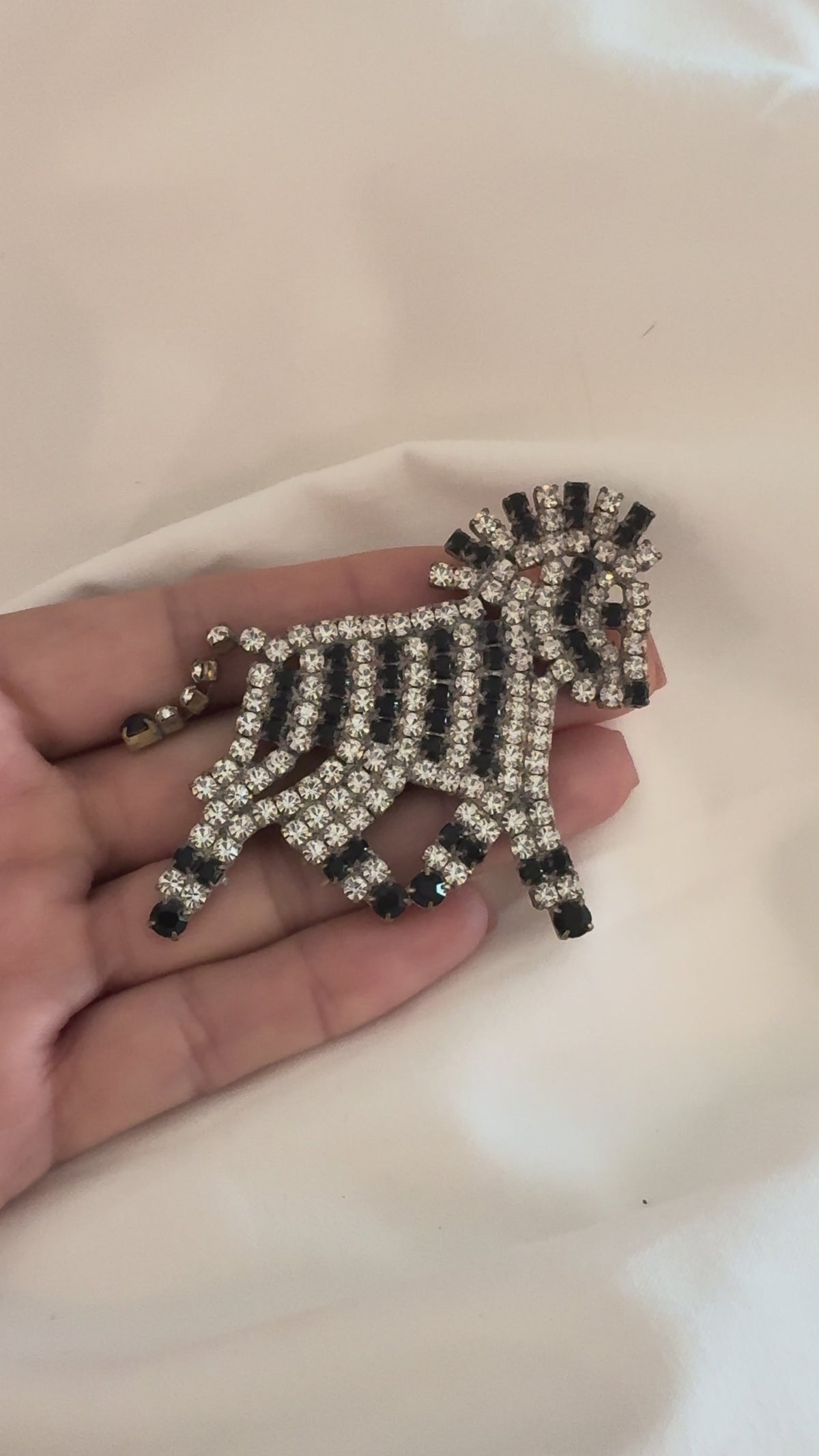Vintage Crystal Zebra Brooch