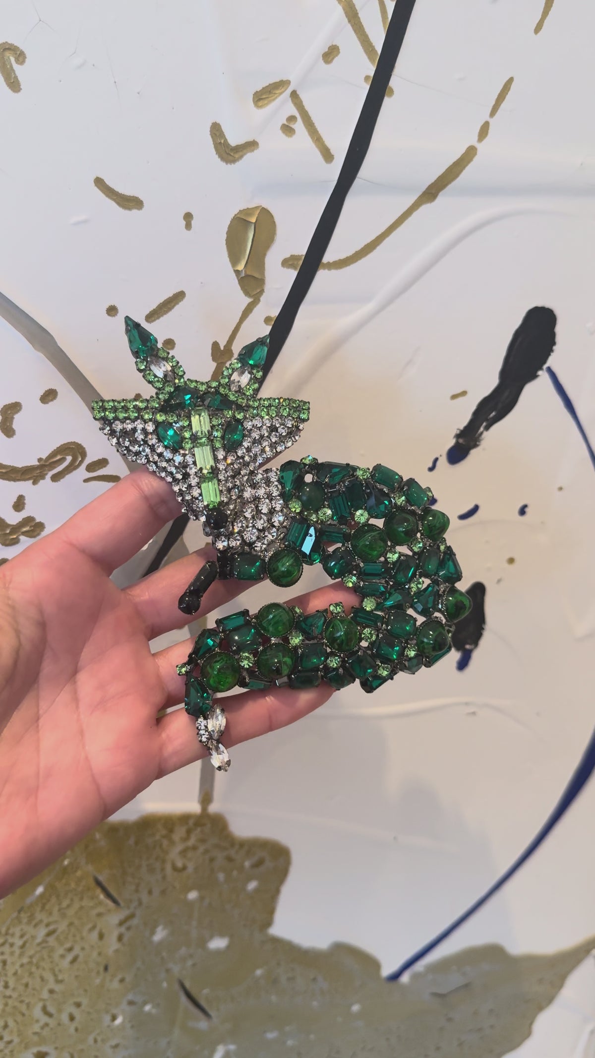 XL Moans Couture Emerald Fox Statement Brooch