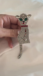 Vintage Clear Crystal Cat Brooch